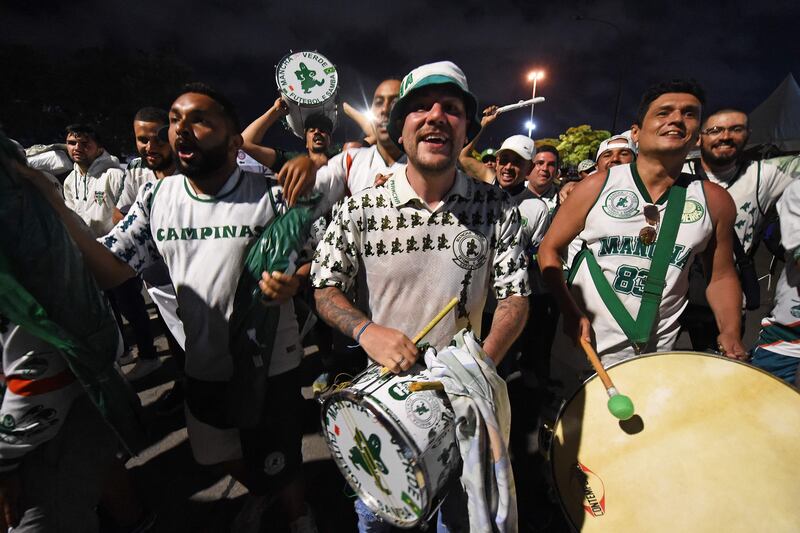 Fans of Palmeiras react after winning the Copa Libertadores. AFP