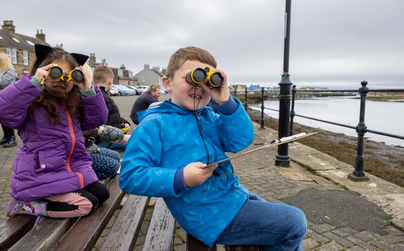 Lucy Smallwood and Thomas Russell attend a wildlife harbour trail in Irvine run by the Scottish Maritime Museum. Photo: Martin Shields

