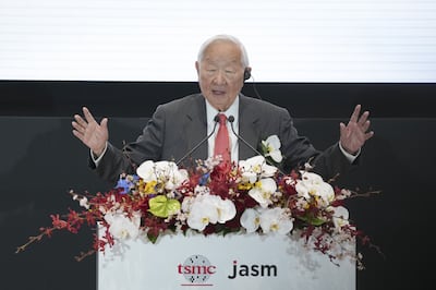 Morris Chang, founder of Taiwan Semiconductor Manufacturing Co.,  at the opening ceremony of their new factory in Kumamoto Prefecture, Japan, on February 24. Bloomberg