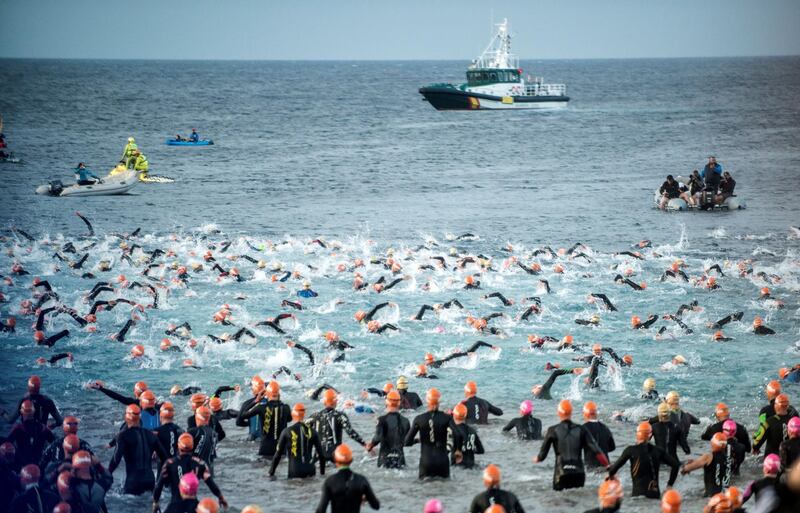 Participants in action during the swimming event of the Ironman Lanzarote 2018 triathlon in Lanzarote, Canary islands, Spain. Javier Fuentes / EPA