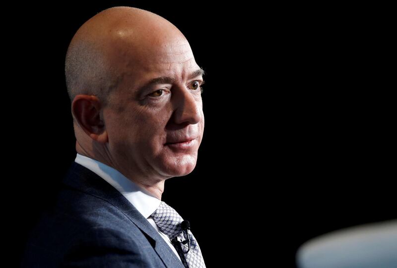 FILE PHOTO: Jeff Bezos, founder of Blue Origin and CEO of Amazon, speaks about the future plans of Blue Origin during an address to attendees at Access Intelligence's SATELLITE 2017 conference in Washington, U.S., March 7, 2017. REUTERS/Joshua Roberts/File Photo