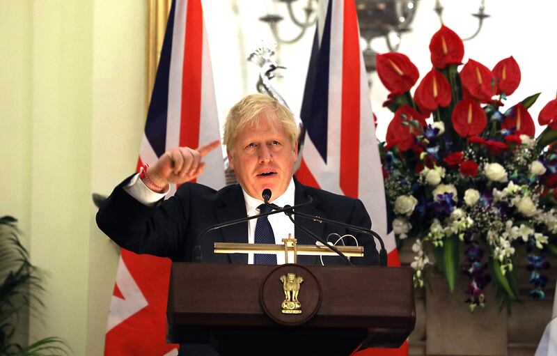 Boris Johnson makes his point after talks with Narendra Modi focused on economic and political ties between Britain and India. EPA 