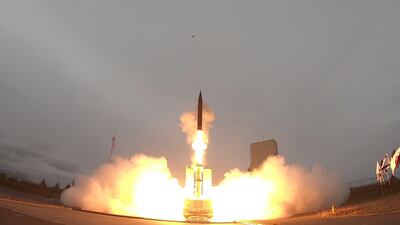 A handout picture released by the Israeli Ministry of Defence on July 28, 2019 shows the launch of the Arrow-3 hypersonic anti-ballistic missile at an undisclosed location in Alaska. Israel and the United States have successfully carried out tests of a ballistic missile interceptor that Prime Minister Benjamin Netanyahu said Sunday provides protection against potential threats from Iran.
The tests of the Arrow-3 system were carried out in the US state of Alaska and it successfully intercepted targets above the atmosphere, Israel's defence ministry said in a statement. -  == RESTRICTED TO EDITORIAL USE - MANDATORY CREDIT "AFP PHOTO / HO / ISRAELI MINISTRY OF DEFENCE" - NO MARKETING NO ADVERTISING CAMPAIGNS - DISTRIBUTED AS A SERVICE TO CLIENTS ==
 / AFP / Israeli Ministry of Defence / - /  == RESTRICTED TO EDITORIAL USE - MANDATORY CREDIT "AFP PHOTO / HO / ISRAELI MINISTRY OF DEFENCE" - NO MARKETING NO ADVERTISING CAMPAIGNS - DISTRIBUTED AS A SERVICE TO CLIENTS ==
