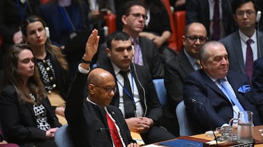 US deputy ambassador to the UN Robert Wood vetoes a resolution that would given Palestinian UN membership, on April 18. AFP