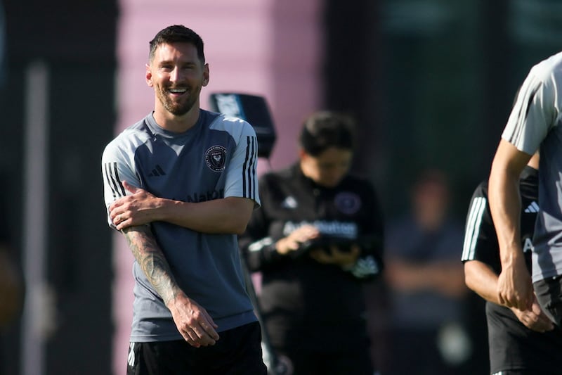 Inter Miami forward Lionel Messi trains with his new teammates during team practice at Florida Blue Training Center at Fort Lauderdale, Florida. Reuters