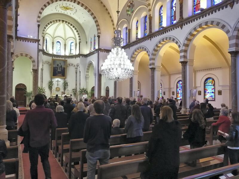 Friends, relatives and well-wishers attend a mass for embattled former Nissan boss Carlos Ghosn. The National, Sunniva Rose