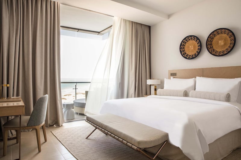 A bedroom at Jumeirah at Saadiyat Island Resort, Abu Dhabi. Courtesy Jumeirah at Saadiyat Island Resort