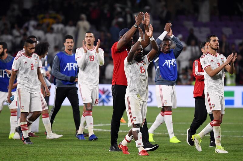Players of UAE greet their fans after the 2019 AFC Asian Cup quarter final match between Australia and UAE in Al Ain. EPA