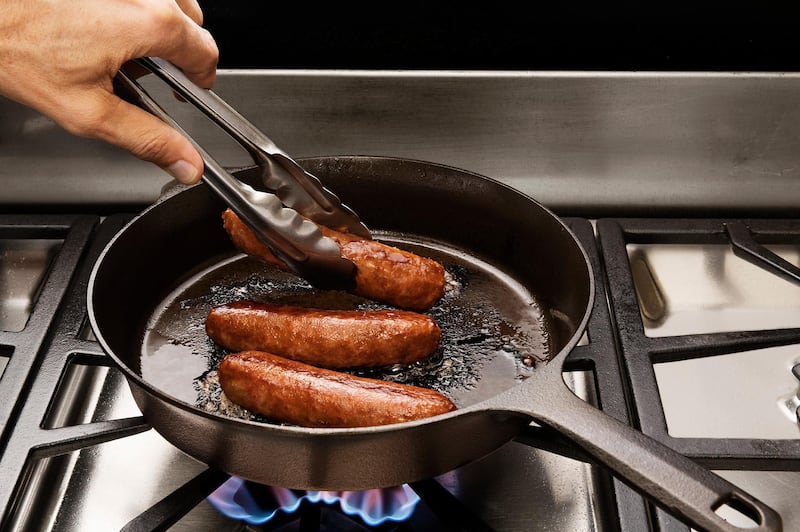 Plant-base sausages contain much less saturated fat than meat equivalents. Courtesy of Beyond Meat