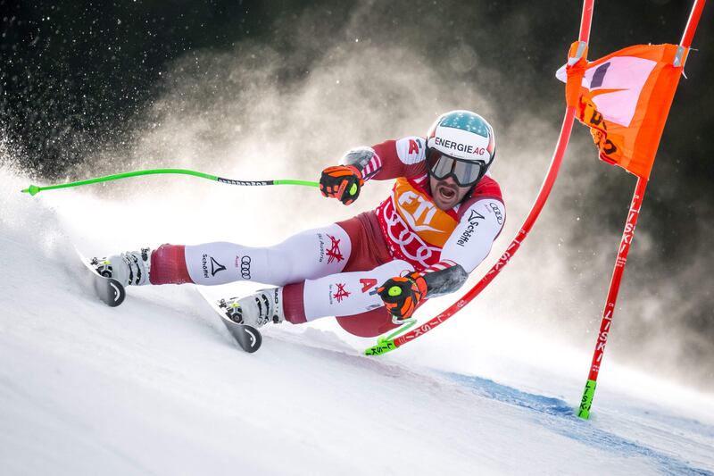 Austria's Vincent Kriechmayr competes in the men's Super-G race at the FIS Alpine Skiing World Cup event in Bormio, Italy. AFP