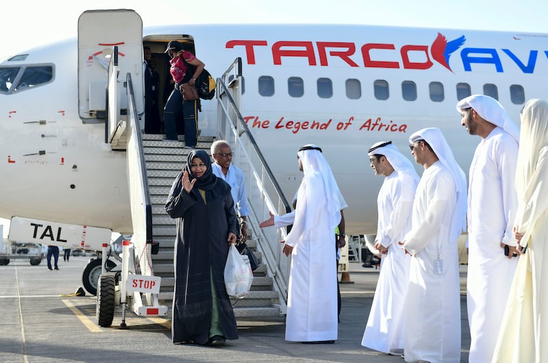Emirati officials and ambassadors greet evacuees