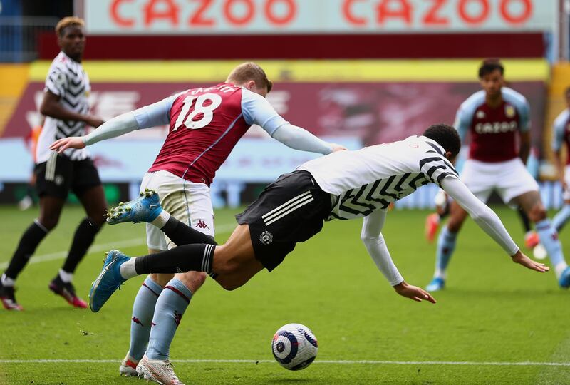 Matt Targett – 7. Given an early scare as Greenwood found room at the back post but the forward’s pull back was poor. Positioned himself perfectly to calmly tidy up when a Rashford tap-in seemed inevitable. Whipped in a frightening cross that was met by Ollie Watkins but brilliantly cleared by Cavani. Getty