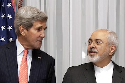 Javad Zarif, Iran's foreign minister, and John Kerry, then US secretary of state, during the nuclear talks in 2015. International negotiations with Iran during the Obama administration focused on curbing its nuclear programme, with its regional ambitions largely going unchecked. AP