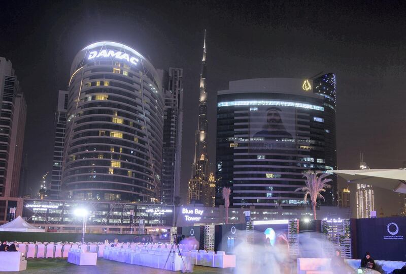 DUBAI, UNITED ARAB EMIRATES - Burj Khalifa with lights at the DEWA, Earth Hour at Mirasi Promenade, Dubai.  Leslie Pableo for The National