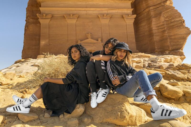 Alaa Balkhy, Sarah Taibah and Jory Al Maiman feature in a new Adidas Originals campaign, shot in Al Ula, Saudi Arabia. Courtesy Adidas