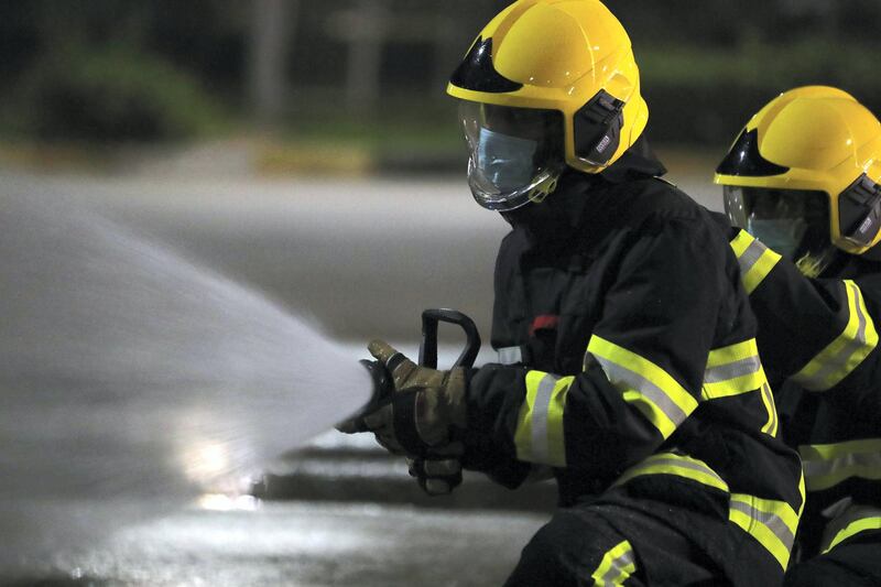 Abu Dhabi, United Arab Emirates - Reporter: Haneen Dajani: An evening with a Civil Defence firefighting fasting team for My Ramadan. WeÕll be looking at how they are working under Covid-19 measures. Thursday, April 30th, 2020. Abu Dhabi. Chris Whiteoak / The National