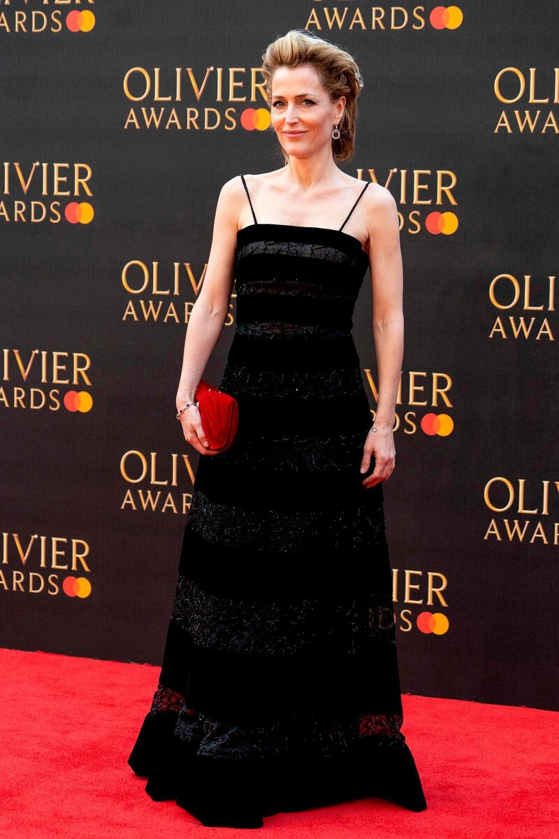 Gillian Anderson arrives at the Olivier Awards at the Royal Albert Hall on April 7, 2019. AFP