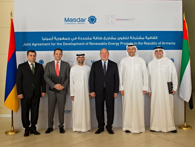  Representatives from Masdar and the Armenian National Interests Fund at the signing of the joint agreement. Courtesy Masdar
