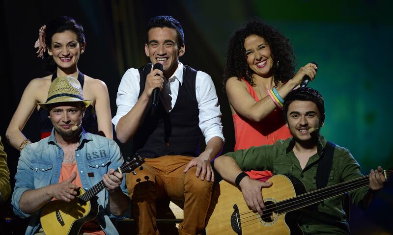 Malta's Gianluca (C) performs during the final of the 2013 Eurovision Song Contest in Malmo, Sweden, on May 18, 2013. AFP PHOTO AFP PHOTO / JOHN MACDOUGALL
 *** Local Caption ***  146704-01-08.jpg