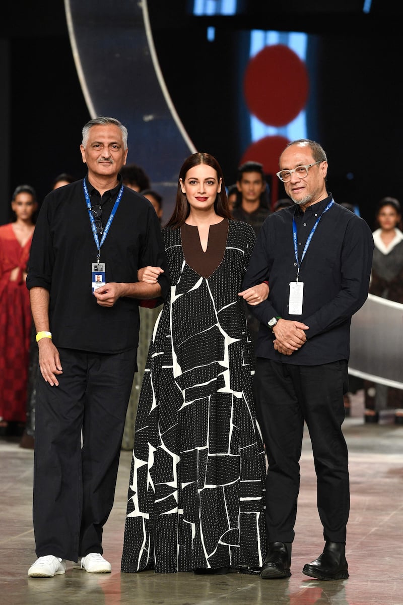 Bollywood actress Dia Mirza with Indian designers Abraham & Thakore