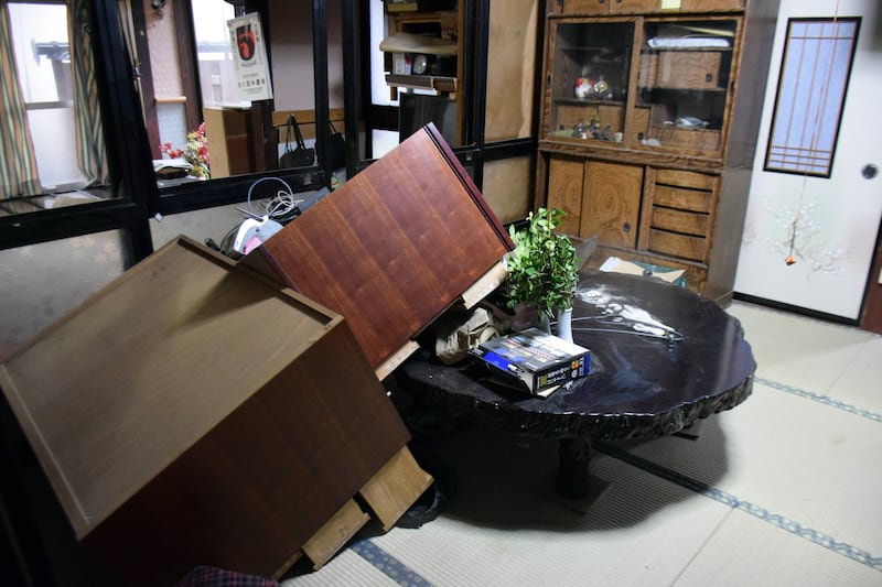The impact of the earthquake toppled furniture in homes across Suzu. EPA