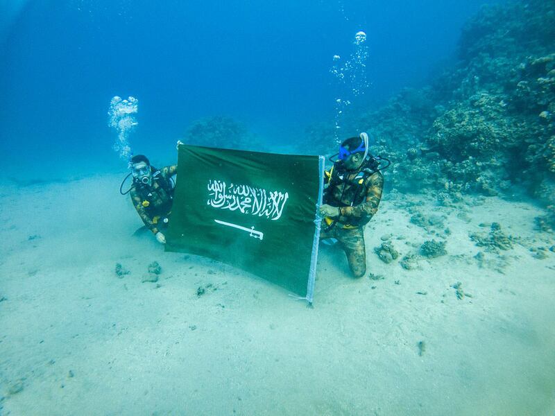 Divers in Tabuk celebrate Saudi National Day from the depths of the Red Sea. All photos: SPA