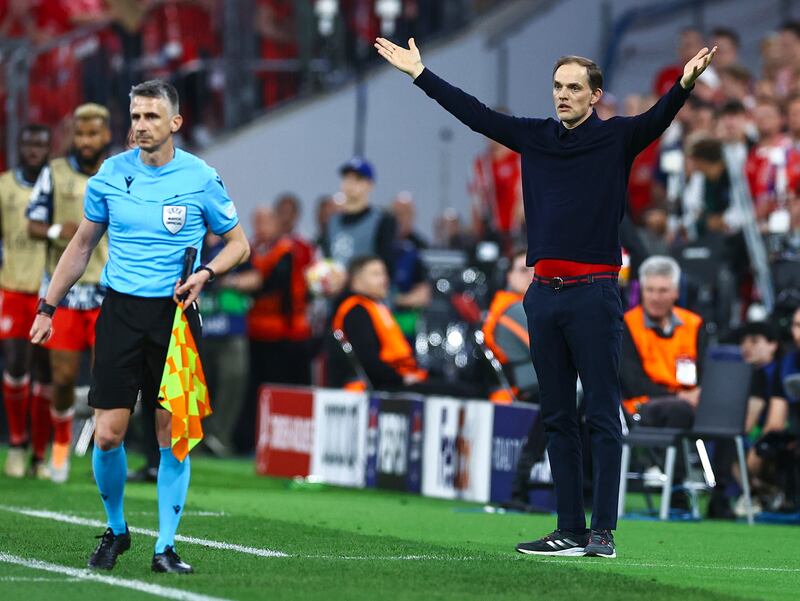 Bayern manager Thomas Tuchel on the touchline during the semi-final match at the Allianz Arena. EPA