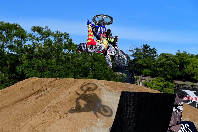Thomas Pages of France with a Yamaha YZ250 competes during qualifying for the Red Bull X-Fighters World Tour on Saturday in Osaka, Japan. Thananuwat Srirasant / Getty Images / May 24, 2014