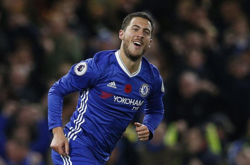 Chelsea’s Eden Hazard celebrates scoring their fourth goal. Andrew Couldridge / Action Images / Reuters