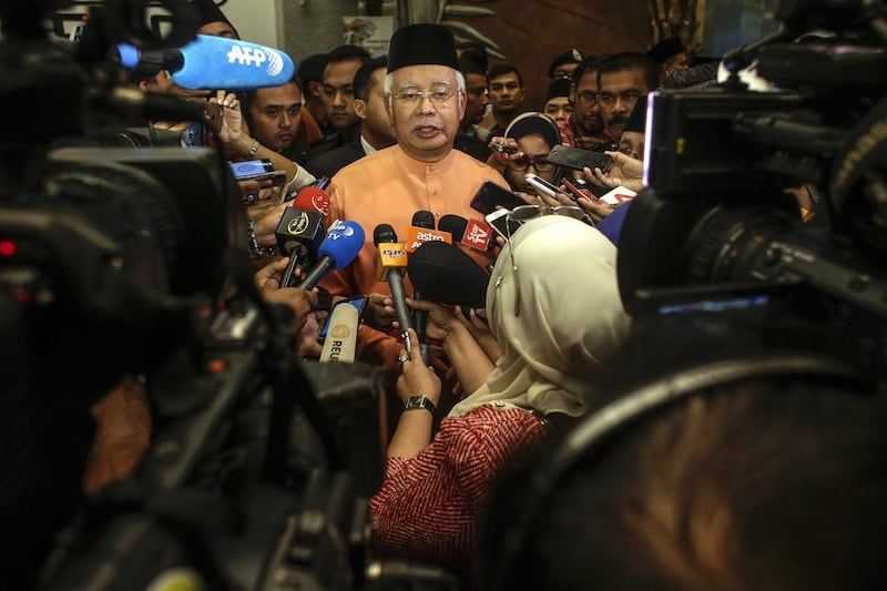 Malaysian prime minister Najib Razak responding to media in Kuala Lumpur on July 21, 2016 a day after US attorney general Loretta Lynch announced the department of justice  in Washington was filing a civil lawsuit seeking to recover assets of more than US$1 billion that were allegedly stolen from an intercontinental corruption scheme laundering funds from the Malaysian sovereign wealth fund 1MDB. Fazry Ismail/ EPA