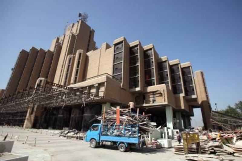 A general view shows the Babylon Hotel which is currently undergoing restoration in Baghdad October 16, 2010. The hotel is one of six undergoing restoration to give Baghdad's dusty skyline a bit of a facelift ahead of the Arab League summit in 2011, the first major event Iraq is to host since the invasion. Picture taken October 16, 2010.      To match feature IRAQ-SHORTAGES/      REUTERS/Saad Shalash (IRAQ - Tags: BUSINESS CONSTRUCTION POLITICS) *** Local Caption ***  BAG03_IRAQ-SHORTAGE_1020_11.JPG