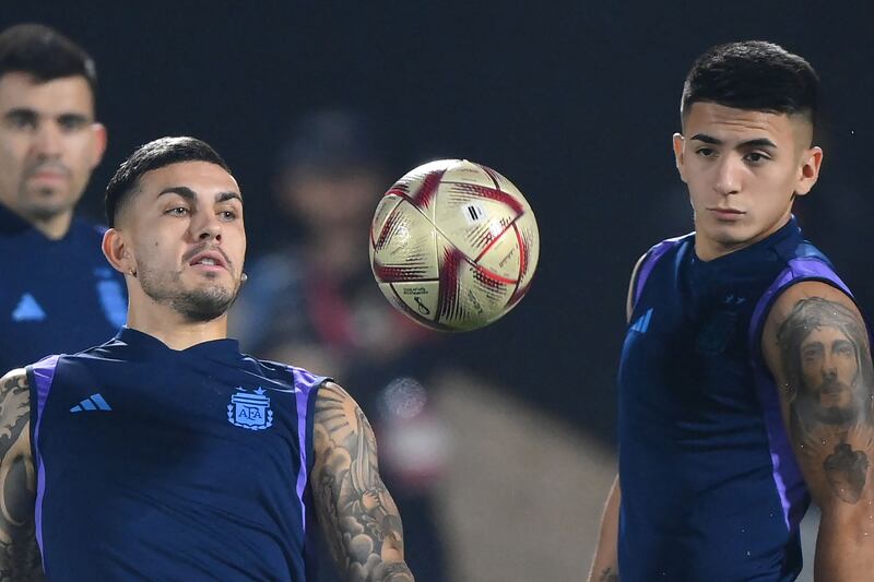 Leandro Paredes takes part in training. AFP