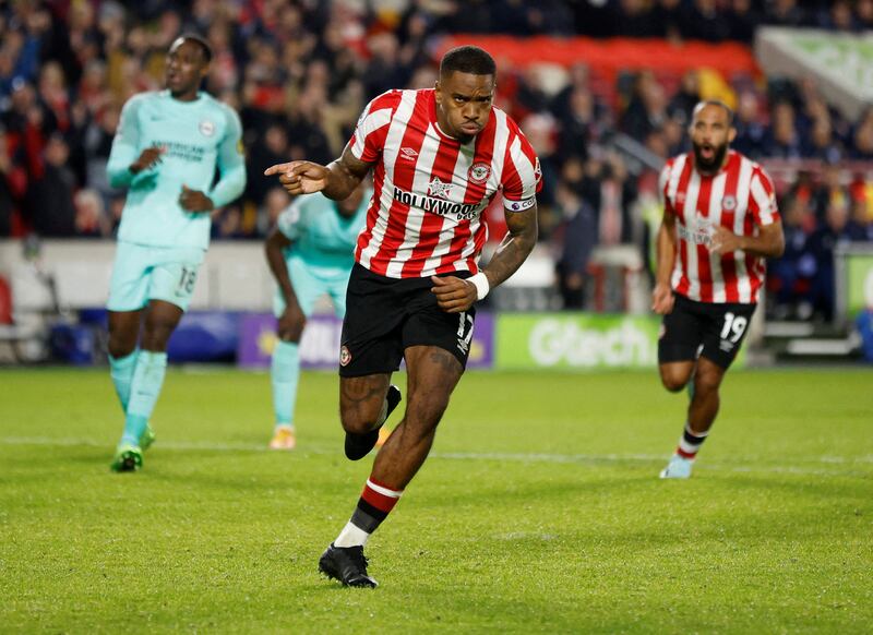 Brentford's Ivan Toney celebrates scoring his team's second goal in their Premier League win over Brighton & Hove Albion at Brentford Community Stadium, London, England. Reuters