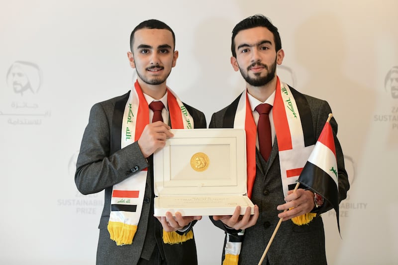 Abdulrahman Neshat and Mohammed Ali, both 16, from Gifted Students School in Iraq, winners in the Global High Schools category
