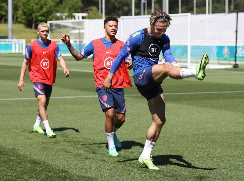 Left to right: Phil Foden, Jadon Sancho and Jack Grealish. Getty