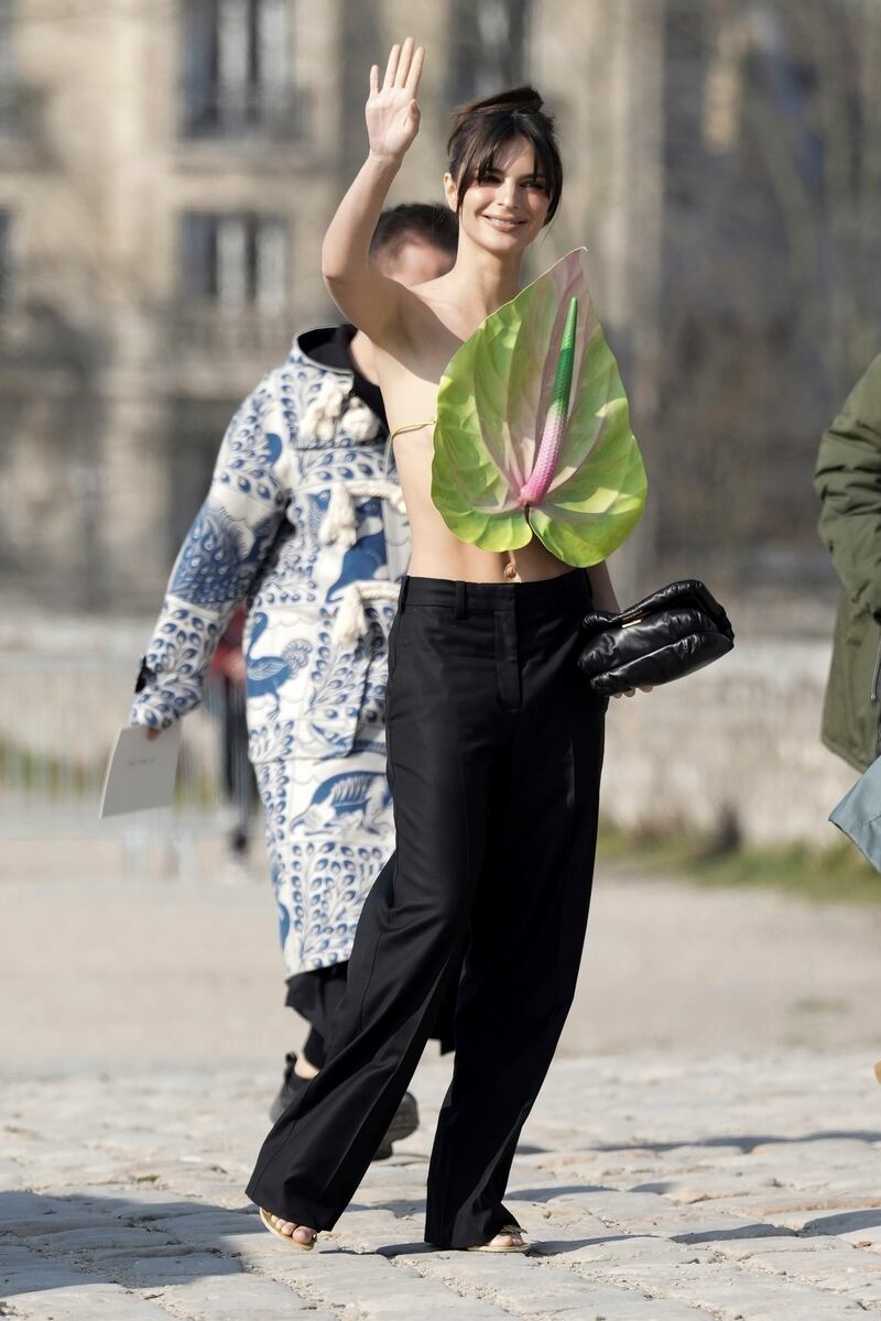 Emily Ratajkowski arrives at the Loewe show. AP