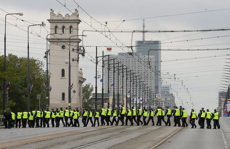 Police officers near the National Stadium before the upcoming NATO summit in Warsaw, Poland. Pawel Supernak / EPA