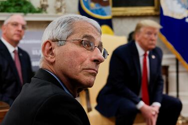 National Institute of Allergy and Infectious Diseases Director Dr Anthony Fauci attends a coronavirus response meeting between US President Donald Trump and Louisiana Governor John Bel Edwards in the Oval Office at the White House.  Reuters  