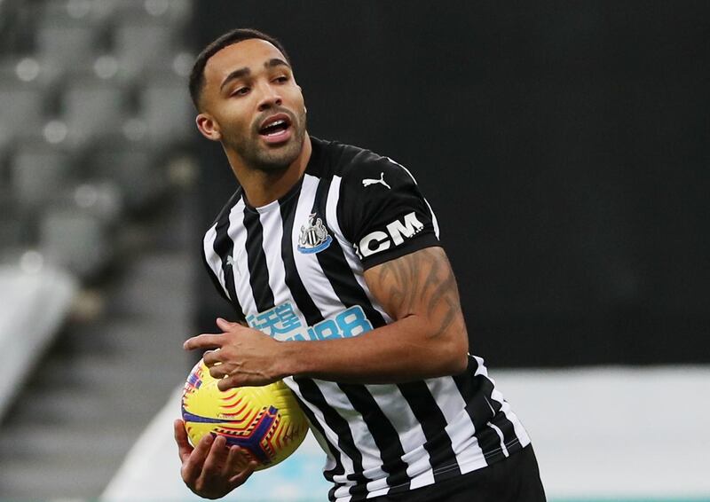 Soccer Football - Premier League - Newcastle United v Fulham - St James' Park, Newcastle, Britain - December 19, 2020 Newcastle United's Callum Wilson holds the ball after they are awarded a penalty Pool via REUTERS/Lee Smith EDITORIAL USE ONLY. No use with unauthorized audio, video, data, fixture lists, club/league logos or 'live' services. Online in-match use limited to 75 images, no video emulation. No use in betting, games or single club /league/player publications.  Please contact your account representative for further details.