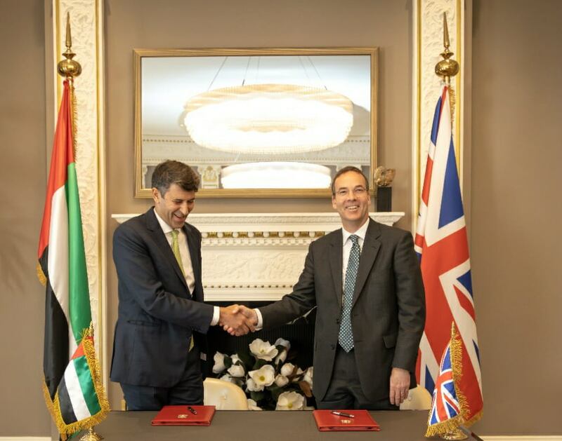 UAE ambassador to the UK Mansoor Abulhoul, left, signed an agreement with the British Council to form the UAE UK Alumni Jubilee Programme. Photo: Mansoor Abulhoul / Twitter