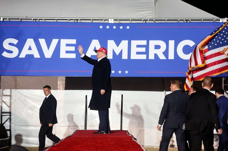 At a rally at the Canyon Moon Ranch festival grounds on January 15, 2022 in Florence, Arizona. AFP