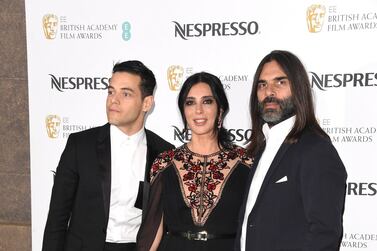 From left to right: Rami Malek, Nadine Labaki and Khaled Mouzanar attend the Nespresso British Academy Film Awards nominees party at Kensington Palace on February 9, 2019 in London, England. Getty Images