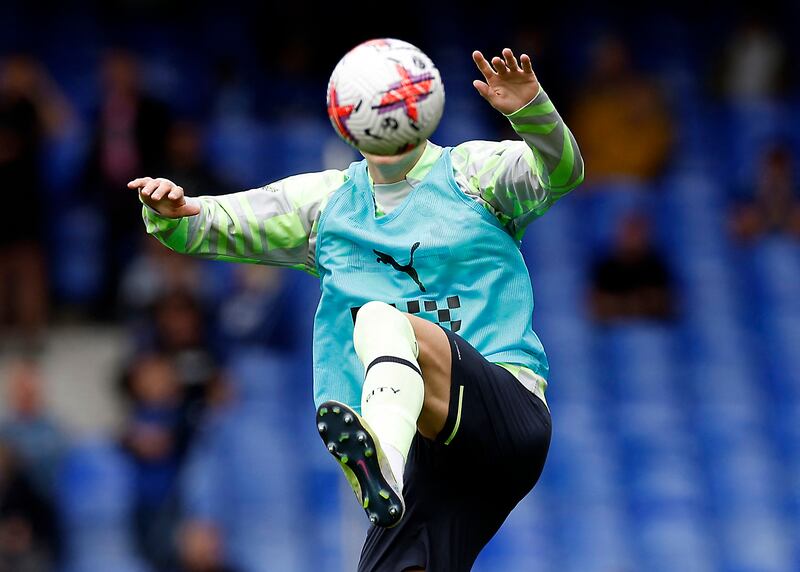 Manchester City footballer Erling Haaland during warm-up before a match. Reuters 