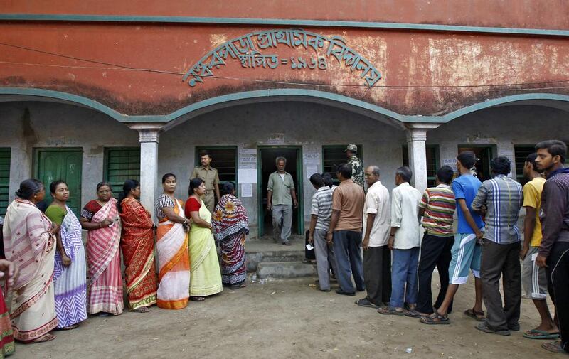 Voters line up to cast their votes outside a polling station during the seventh phase of India’s general election at Howrah district in the eastern Indian state of West Bengal. Rupak De Chowdhuri / Reuters