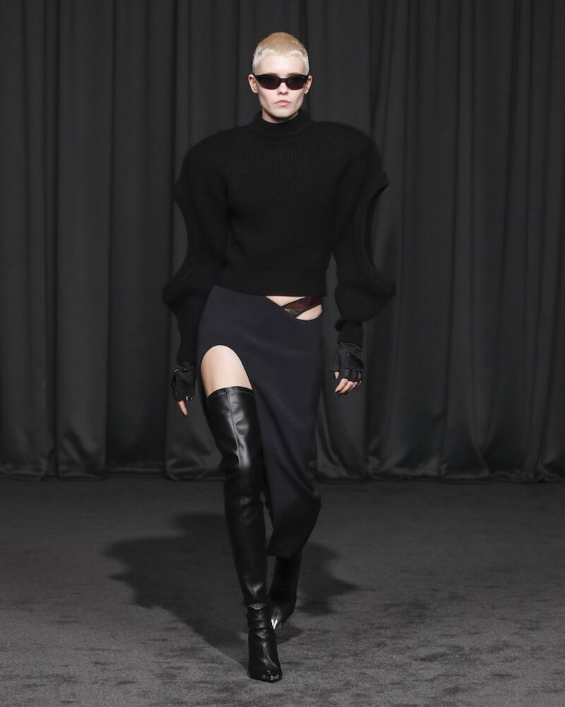 David Koma gave a hardened edge with long leather boots. Photo: David Koma