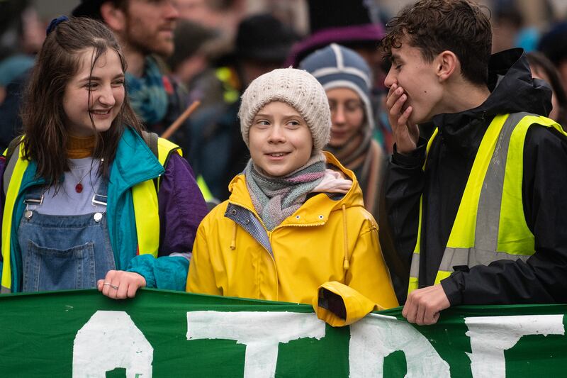 Greta Thunberg joins demonstrators during a Bristol Youth Strike 4 Climate march in February 2020 in Bristol, England. 