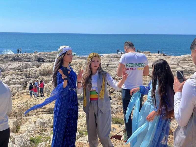 Kurds in Lebanon gather on the Beirut coast to celebrate the spring welcoming a week late following a Covid-19 lockdown. Mahmoud Rida / The National