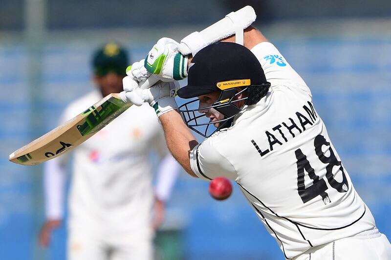 New Zealand's Tom Latham plays and misses. AFP