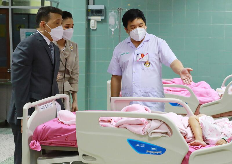 Thai King Maha Vajiralongkorn Bodindradebayavarangkun  and Thai Queen Suthida visit the injured survivors. EPA