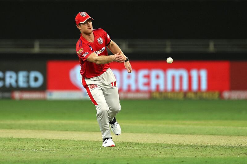 James Neesham of Kings XI Punjab during match 6 of season 13 of the Dream 11 Indian Premier League (IPL) between Kings XI Punjab and Royal Challengers Bangalore held at the Dubai International Cricket Stadium, Dubai in the United Arab Emirates on the 24th September 2020.  Photo by: Ron Gaunt  / Sportzpics for BCCI